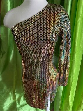 One-Shoulder Holographic Sequin Mini Dress